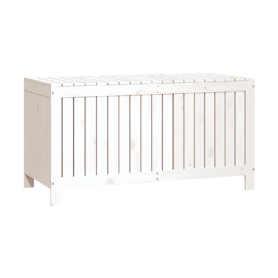 Modern White Solid Wood Slatted Storage Bench with Lid
