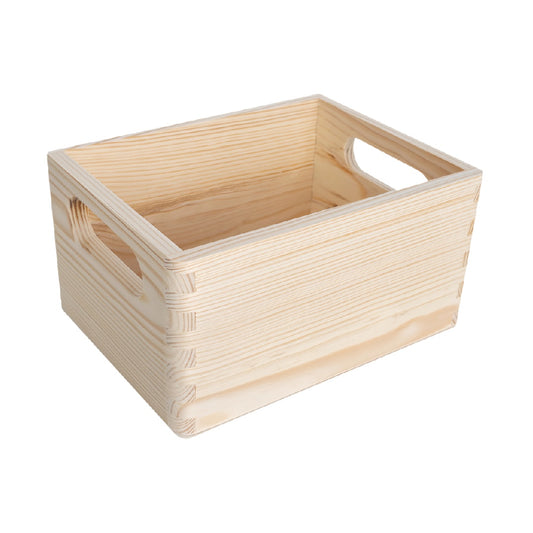Unfinished Natural Pine Wood Storage Crate with Handles