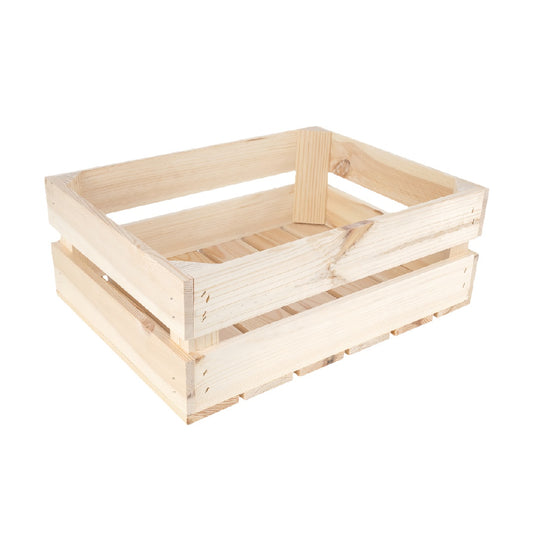 Unfinished Solid Pine Wood Storage Crate with Cut-out Handles