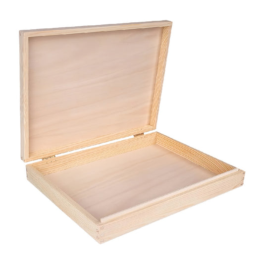 Unfinished Pine Wood Storage Box with Hinged Lid