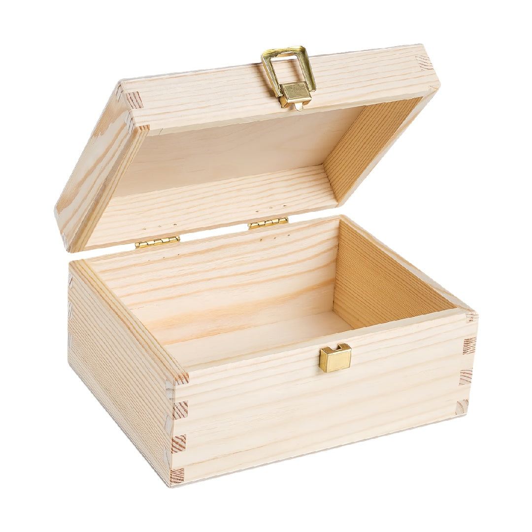 Small Unfinished Pine Wood Treasure Box with Gold-Tone
