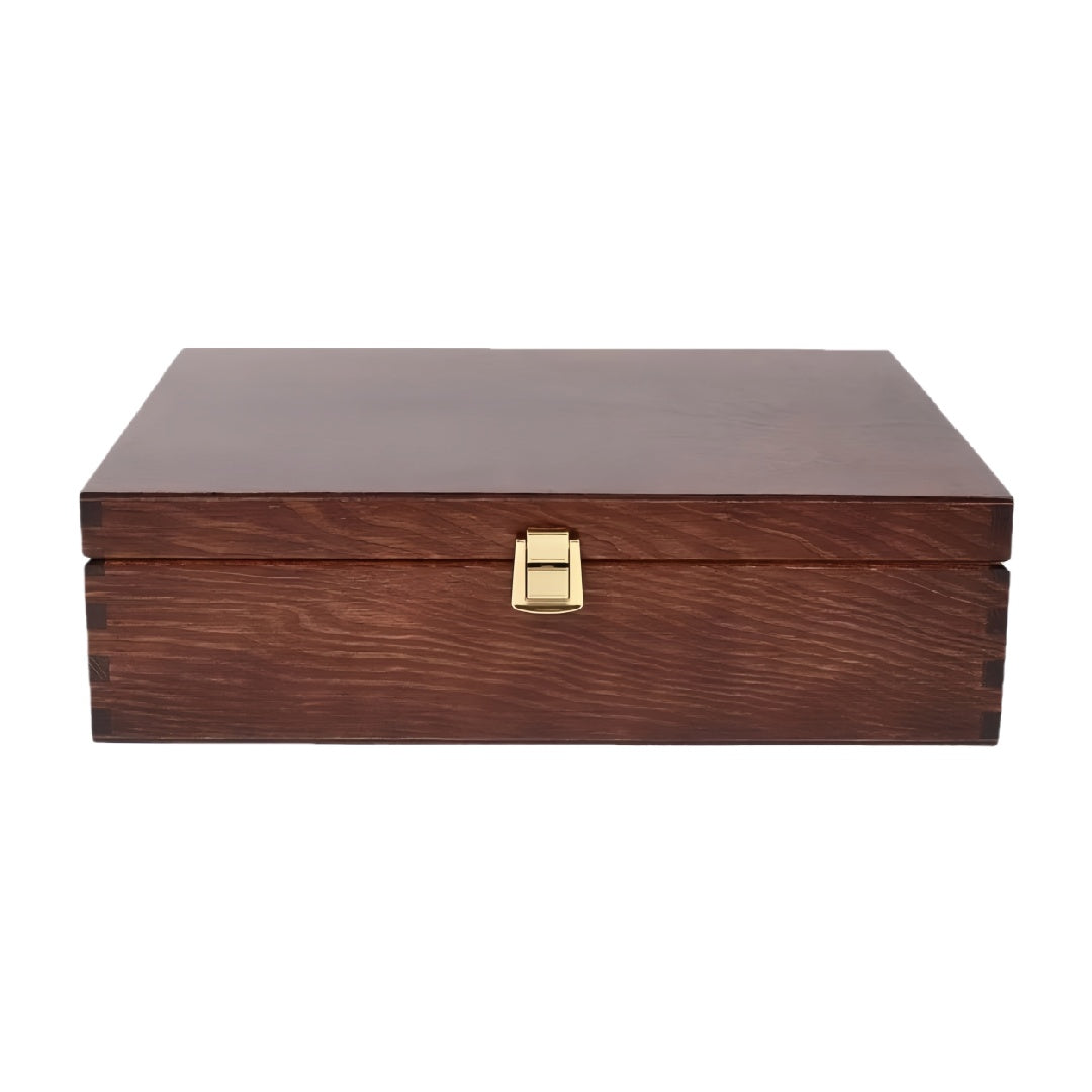 Dark Walnut Stained Wooden Jewelry Box with Gold Metal Buckle