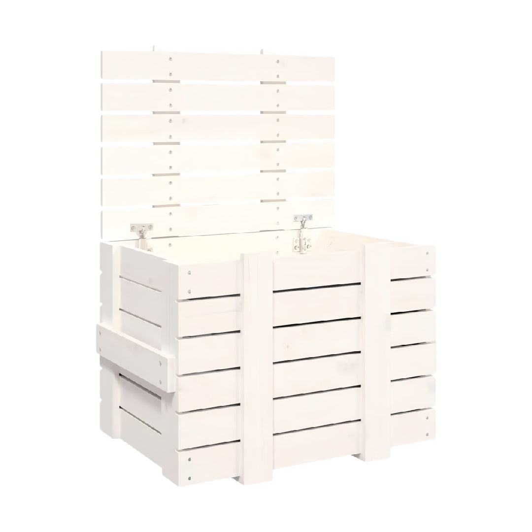 Tall White Wooden Slatted Storage Box with Hinged Lid