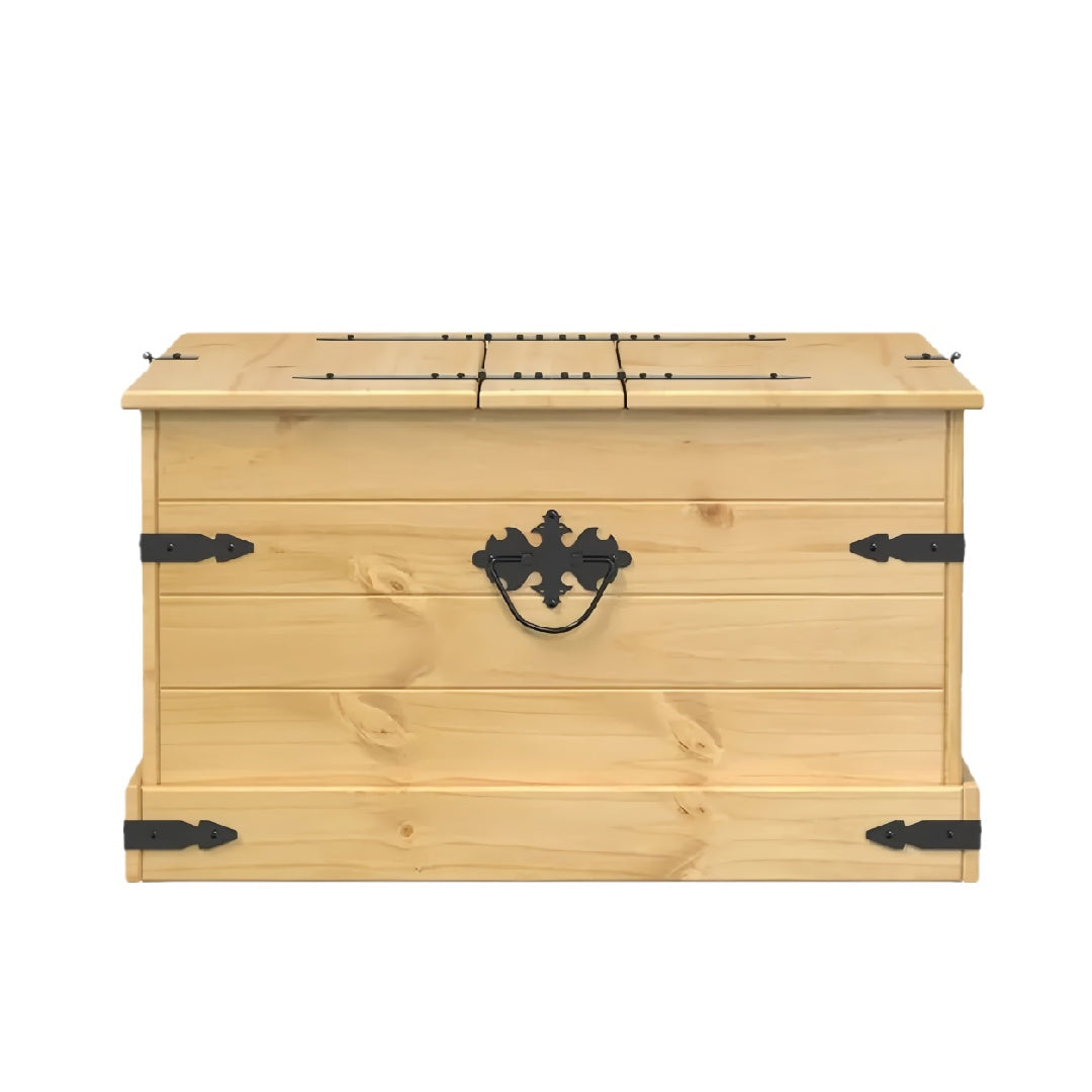 Antique Style Natural Pine Treasure Trunk with Iron Hardware